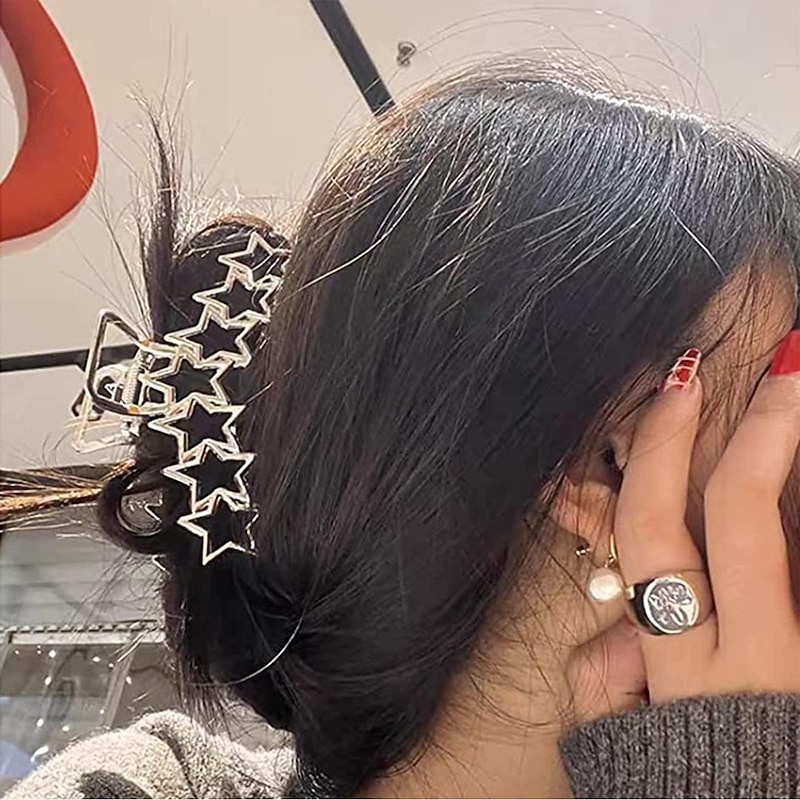 1PC Y2k Metal Hair Claw Clips Star Heart Hair Clips for Women Big Nonslip Design Claw Hair Clips for Thick and Thin Hair Stitching Silver Large Hair Accessories for Women and Girls.4