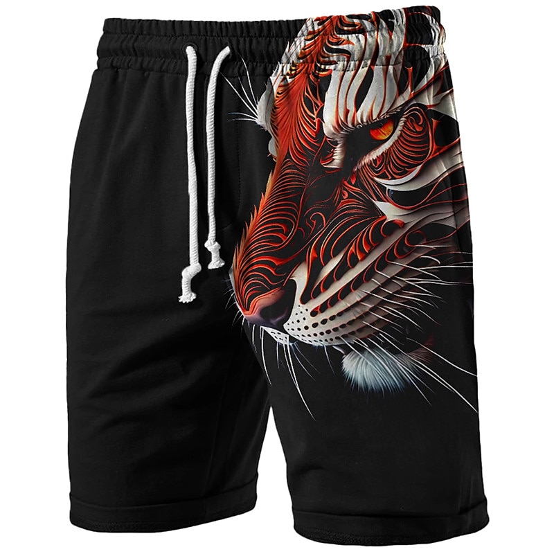 Men's Animal Tiger Graphic Prints Sweat Shorts Beach Shorts Terry Shorts Mid Waist Casual Athleisure Daily Holiday Streetwear Drawstring Elastic Waist 3D Print Designer Clothing Apparel - Main Image