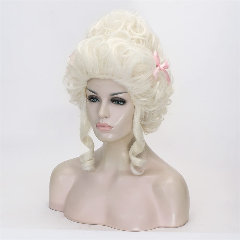 Aicos Ladies 18th Century White Blonde Curly Costume Wig Updo Carnival Cosplay Wig Adult Women Victorian Dress Costume Wig Halloween Wigs3