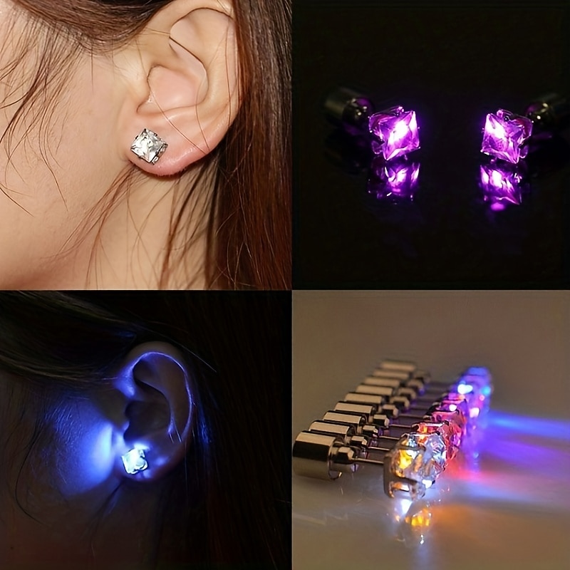 2PCS LED Earring Light Up Crown Glowing Crystal Stainless Ear Drop Ear Stud Earring Jewelry3
