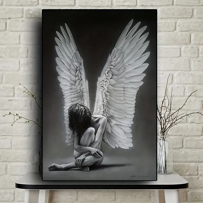 1 Pc Sexy Woman Canvas Art Paintings Black And White Feather Figure Painting On The Wall Print Poster For Living Room Home Decor No Frame2