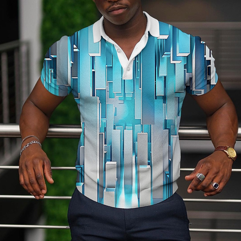 Men's Geometric Waffle Polo Shirts Golf Shirt Short Sleeve Polo Shirts Collared Shirts Casual Vacation Wear Formal Wear Festival Wear Buttons 3D Print Yellow Blue Light Purple