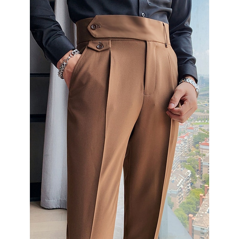 Men's Dress Pants Trousers Slacks Pleated Pants Suit Pants High Rise Plain Comfort Breathable Wedding Outdoor Daily Elegant Vintage Black White