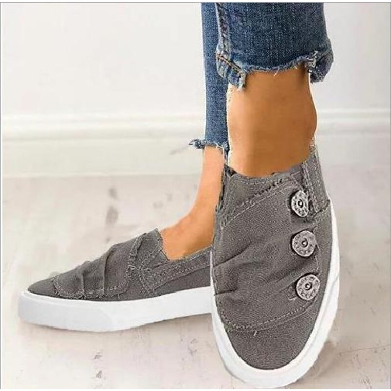 Casual Slip-On Canvas Sneakers for Women with Decorative Button Detail – Comfortable Everyday Footwear for Spring, Summer, and Relaxed Outings3