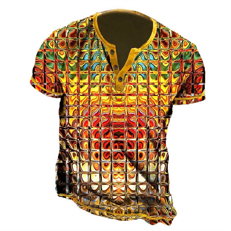 Oktoberfest Men's Henley Shirt Graphic Gradient Henley Clothing Apparel 3D Print Outdoor Daily Short Sleeve Print Button-Down Fashion Designer Comfortable
