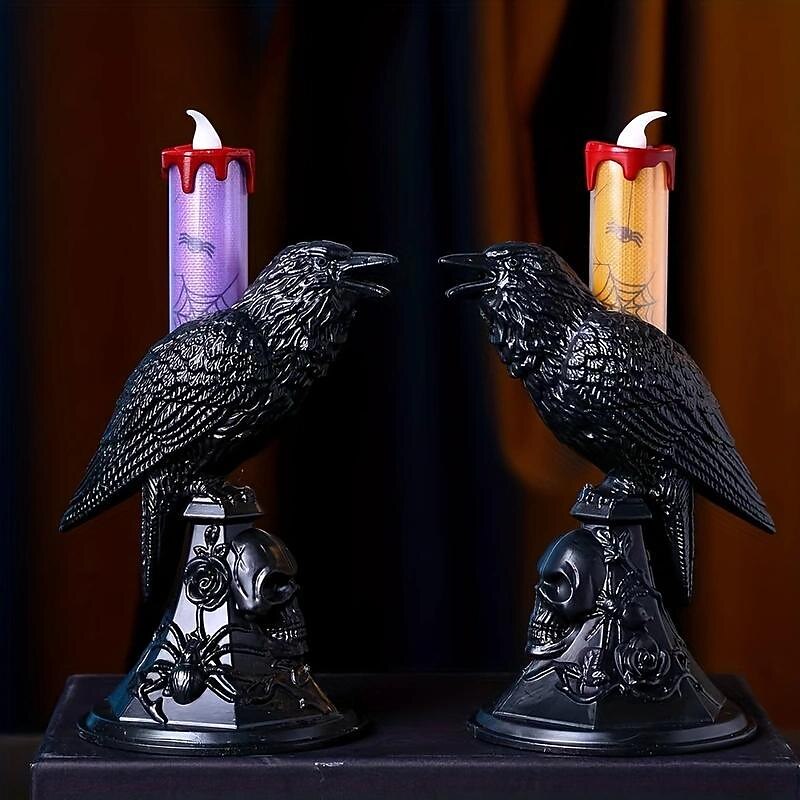 Halloween Candlestick Light Crow Light Ghost Festival Decoration Props Candlestick Ornament Led Electronic Candle Light Ornament2