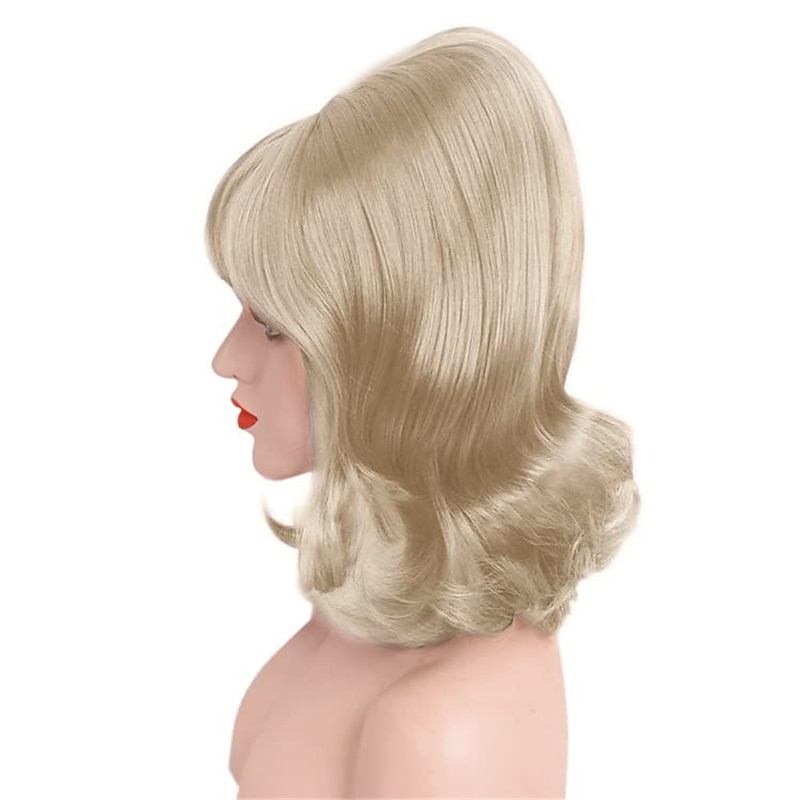 Blonde Beehive Wig 60s Blonde Wig Women 50s Flip Wig with Retro Bang Blonde Cosplay Carnival Vintage Costume Wig4