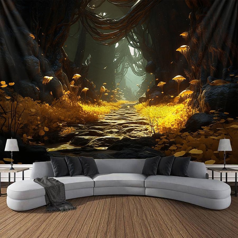 Autumn Forest Hanging Tapestry Trippy Wall Art Large Tapestry Mural Decor Photograph Backdrop Blanket Curtain Home Bedroom Living Room Decoration2