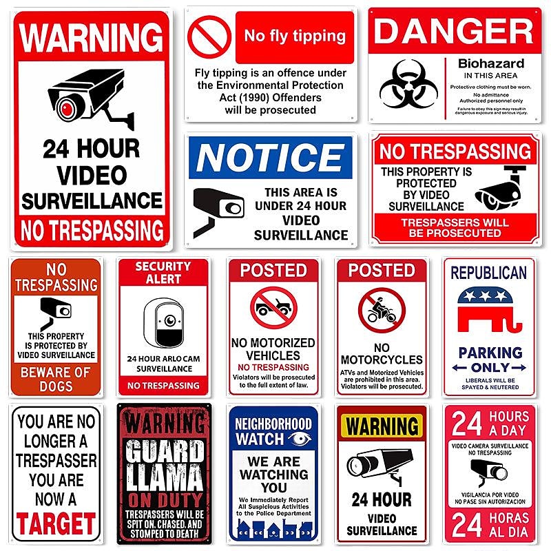 1pc Warning Metal Tin Sign No Trespassing Signs Private Property, Metal 24 Hour Video Surveillance Signs Security Camera Sign For Home Outdoor Property Yard Business Driveway Alert 20x30cm/8''x12''