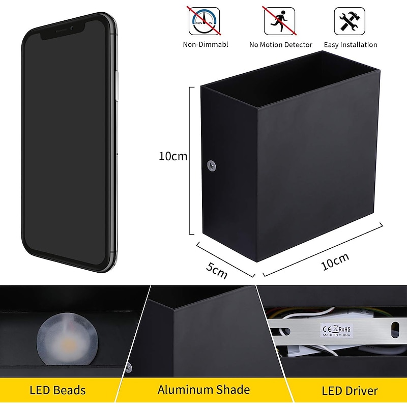 Outdoor LED Wall Sconce Waterproof 6W Up and Down Lighting Indoor Double-Head Modern Light for Bedroom and Bathroom Warm White 90-264V3