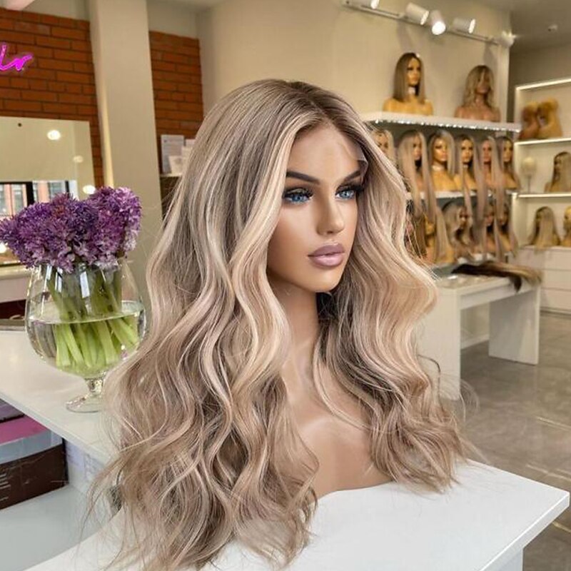 Unprocessed Virgin Hair 13x4 Lace Front Wig Layered Haircut Brazilian Hair Wavy Blonde Multi-color Wig 130% 150% Density with Baby Hair Highlighted / Balayage Hair 100% Virgin  For Women Long3