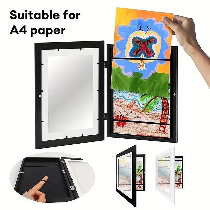 1pc Kids Art Frame Storage Supplies Magnetic Front Opening Changeable Children Artwork Picture Frame Poster 3D Drawing Paintings Schoolwork Display Paintings Organizer Box