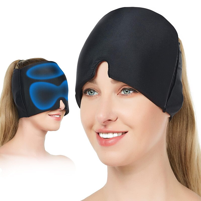 Headache Relief Ice Hat Flexible Gel Cold Compress Cap for Soothe Pain Sinus Pressure Tension Physical Calming Compressed Cooling Head Wrap for Puffy Eyes Travel Ice Pack Sleep Eye Mask