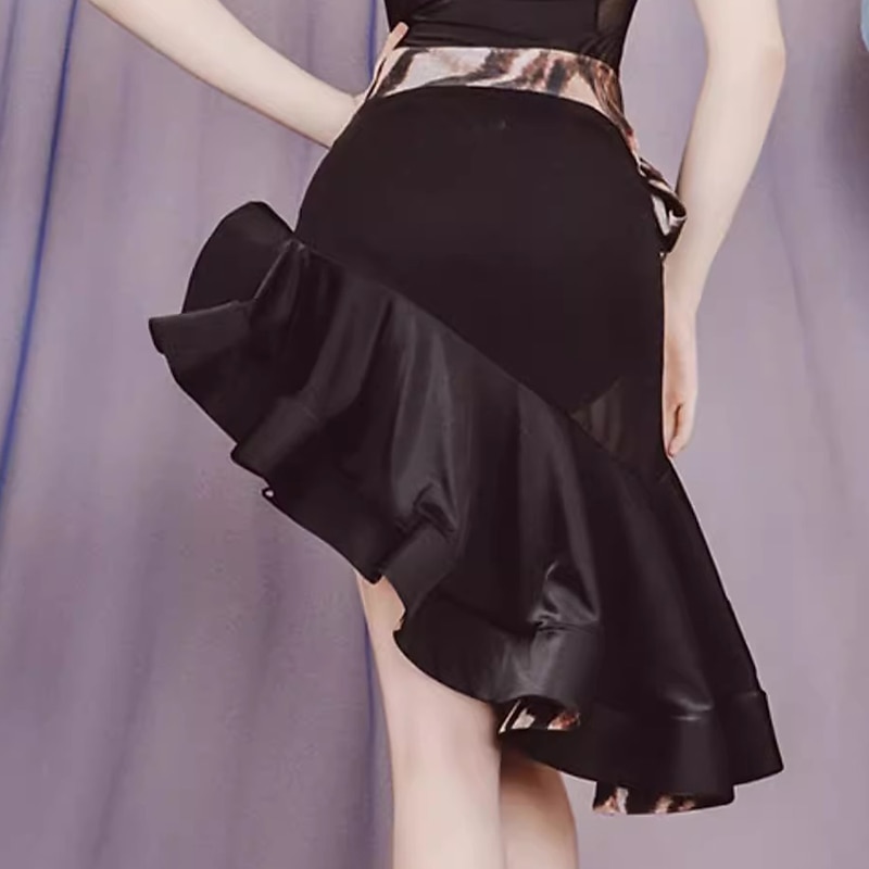 Latin Dance Skirts Ruffles Splicing Women's Performance Training Polyester Elastane4