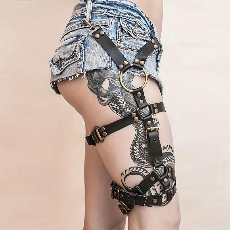 Gothic Single Leg Harness Belt Punk Garter Belt Adjustable Black Rivet Thigh Belt Women's Jeans Accessories3