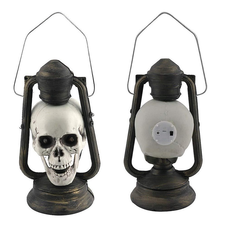 Halloween Lantern LED Skull Statue Light Halloween Decorations Night Light Resin Skull Prop Horror Haunted House Party Ornament Decoration with LED Light Up Eyes Desk Lamp Holiday3
