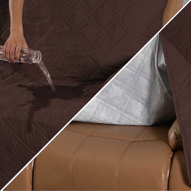 3 Seater Anti-Slip Reclining Couch Covers fit Leather Recliner Sofa Water Resistant Anti-Scratch Couch Cover for Double Recliner Split Sofa Cover for Each Seat Furniture Protector with Elastic Straps4