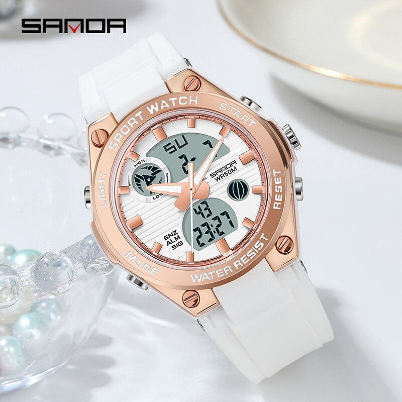 SANDA 6067 Digital Watch Women Sport Chronograph Calendar Lady Quartz Wristwatch 50m Waterproof Female Girl Electronic Clock2