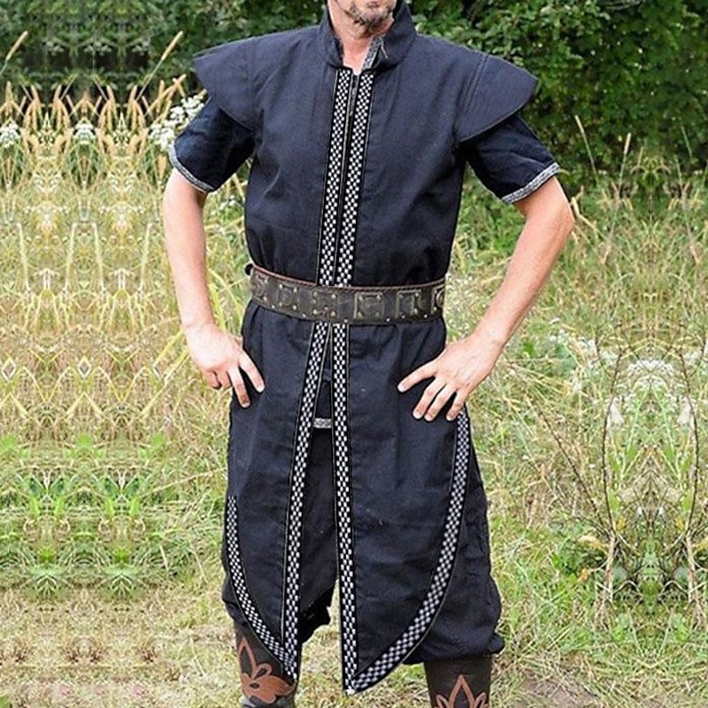Plus Size Medieval Renaissance Men's Vest & Robe Tops, Knight Warrior Viking Pirate Vintage Sleeveless Jackets For Halloween Cosplay Costume