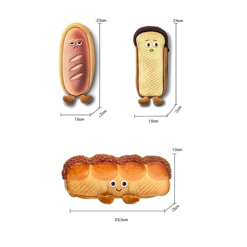 Bread Toast Pencil Case Bag for Girls Cute Plush Pen Pouch Box Large Capacity Student School Supplies3