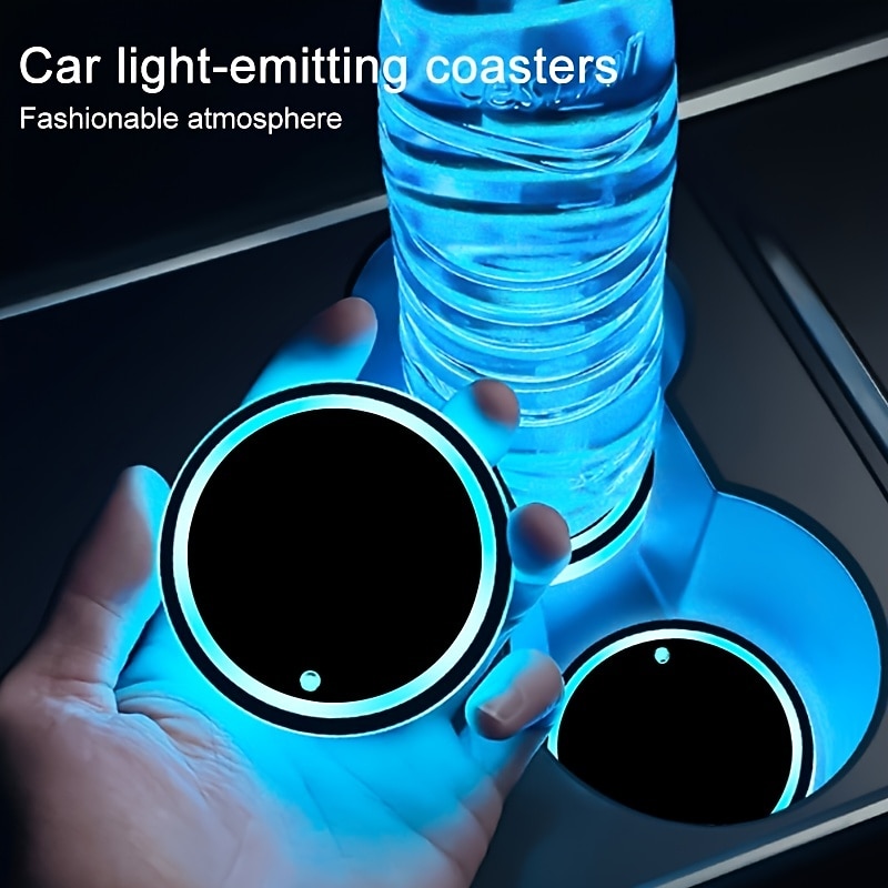 Smart Luminous Water Coaster LED Car Cup Holder Lights 7 Colors Changing USB Charging Mat Waterproof Cup Pad Interior Atmosphere Lamp Decoration Light for Oktoberfest Car Accessories 1pc3