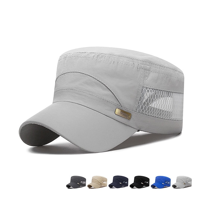 Men's Military Cap Cadet Hat Black Blue Cotton Mesh Travel Beach Outdoor Vacation Plain Adjustable