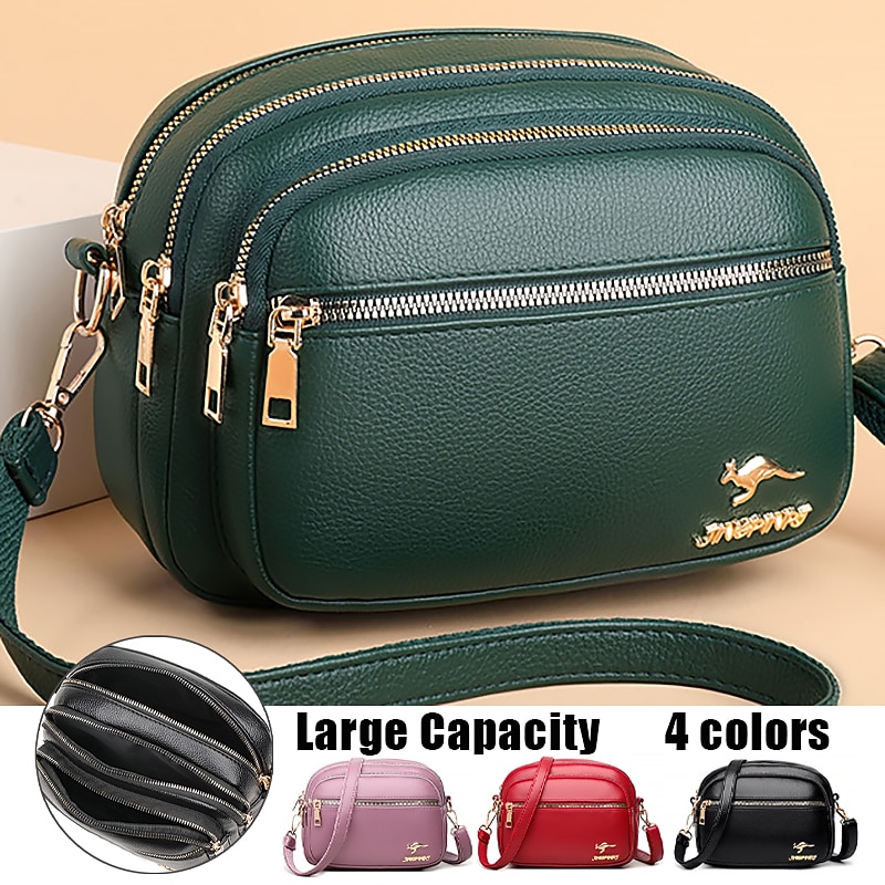 Women's Crossbody Bag Shoulder Bag Dome Bag PU Leather Shopping Daily Zipper Large Capacity Waterproof Lightweight Solid Color Black Red Purple