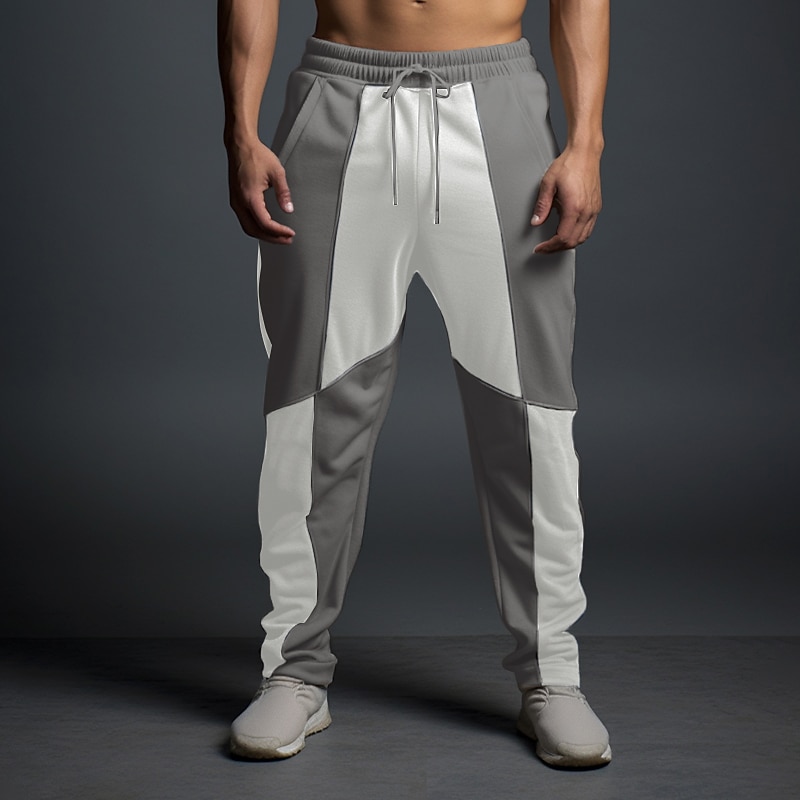 Men's Sweatpants Joggers Trousers Straight Leg Sweatpants Patchwork Drawstring Elastic Waist Color Block Comfort Breathable Casual Daily Holiday Sports Fashion White Orange3