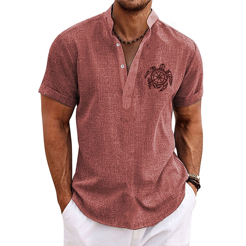 Men's Shirt Linen Shirt Beach Shirt Summer Hawaiian Shirt Turtle Outdoor Vacation Yellow Red Blue Green Short Sleeve Stand Collar Summer Spring Clothing Apparel Print4