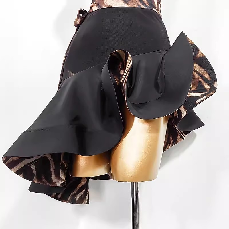 Latin Dance Skirts Ruffles Splicing Women's Performance Training Polyester Elastane3