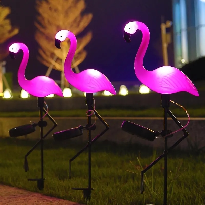 1/3 PCS Outdoor Solar Flamingo Lawn Light Waterproof Garden Light Pink Flamingo Yard Jungle Walkway Landscape Decoration