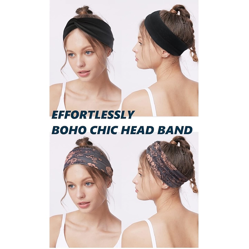 Boho Headbands fo Women Turban Head Bands for Women's Hair Elastic Hair Bands for Short Hair Workout Yoga Twist Head Wrap for Girls Cute Fashion Summer Hair Accessories3