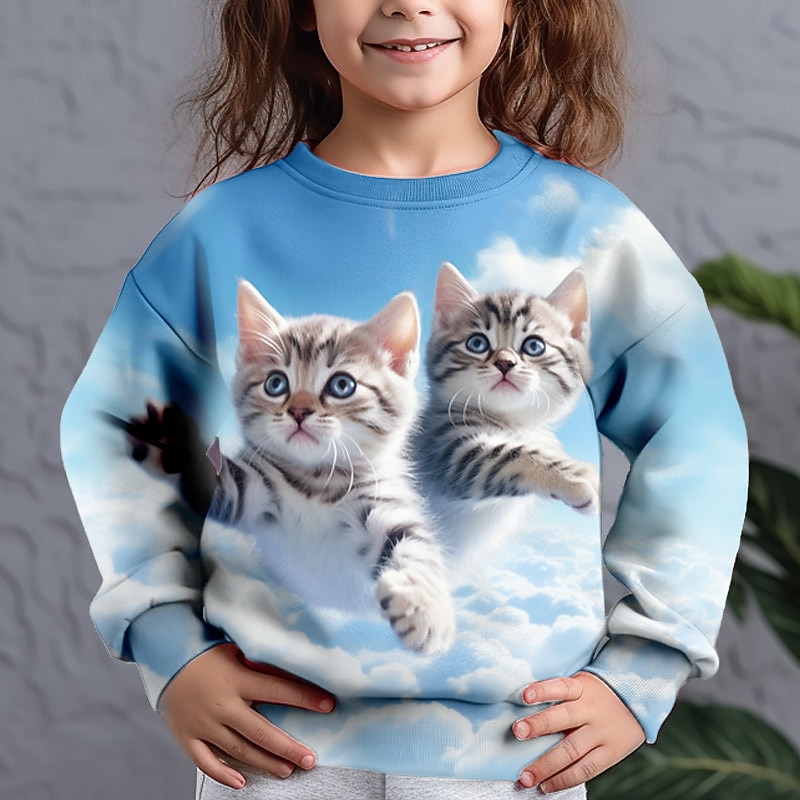 Girls' 3D Graphic Animal Cat Sweatshirt Long Sleeve 3D Print Summer Fall Fashion Streetwear Adorable Kids 3-12 Years Outdoor Casual Daily Regular Fit2