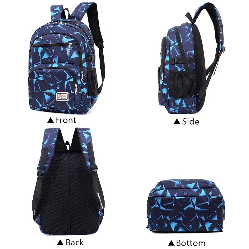 3-Piece Geometric Print School Backpack Set – Large Capacity Bookbag with Crossbody Bag and Pencil Case for Boys and Girls, Durable and Water-Resistant for Middle & High School2