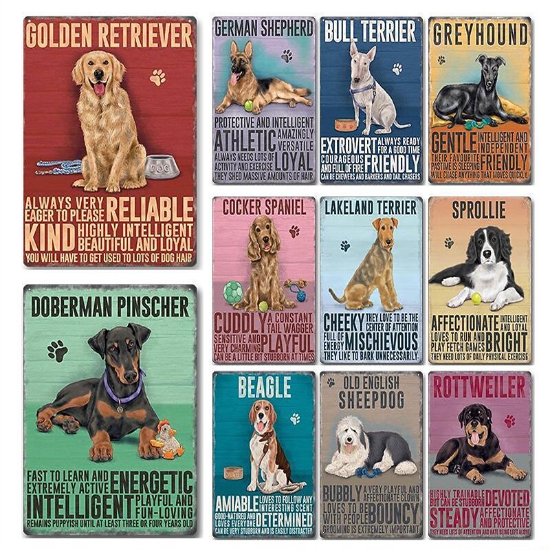1pc Pet Dog Metal Tin Sign Animal Tin Sign Vintage Signs Wall Decor, Painting Wall Hanging for Home Decor Wall Art Metal Tin Sign 20x30cm/8''x12''