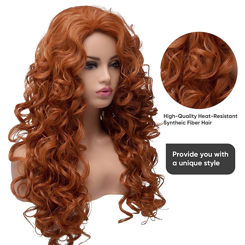 Long Fox Red Hair Curly Wavy Full Head Halloween Wigs for Women Cosplay Costume Party Hairpiece4
