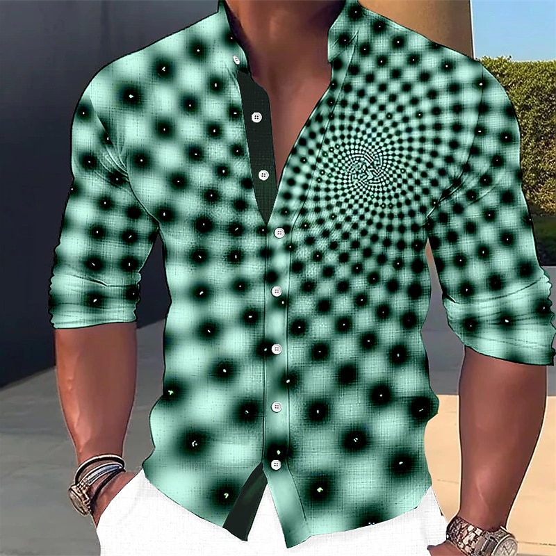 Men's Optical Illusion Geometric Pattern Geometry Shirt Button Up Shirt Long Sleeve Fashion Streetwear Designer Outdoor Casual Daily Summer Spring Fall Stand Collar Print Blue-Green Black White Blue3