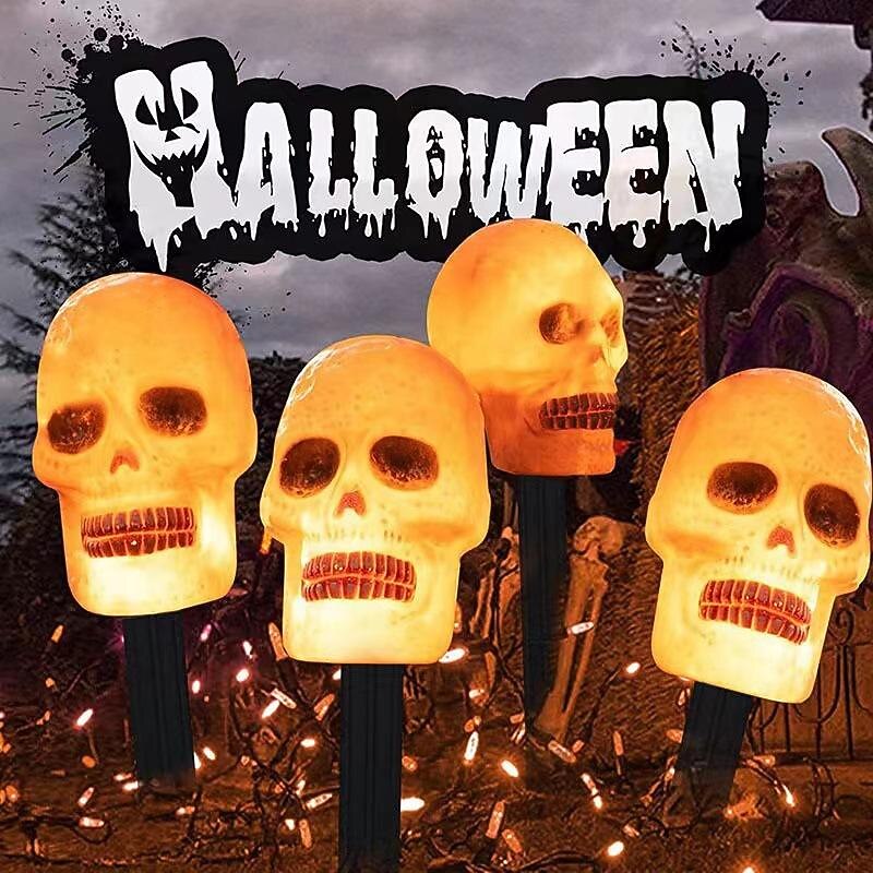 Solar Evil Pumpkin Patio Lights Spooky Glow to Your Outdoor Jack O Lantern Decor Pumpkin Skull Ghost for Halloween Thanksgiving Holidays3
