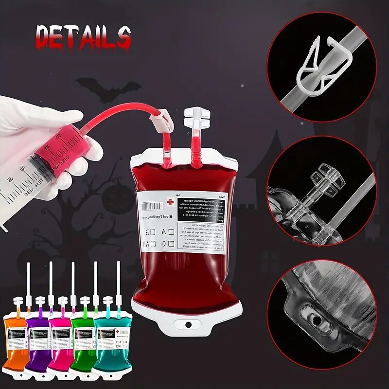 10pcs Blood Bags For Drinks Halloween Party Decorations Supplies Halloween Blood Bags Drink Pouches Reusable IV Bags Drink Vampire Accessories Nurse Graduation for Halloween4