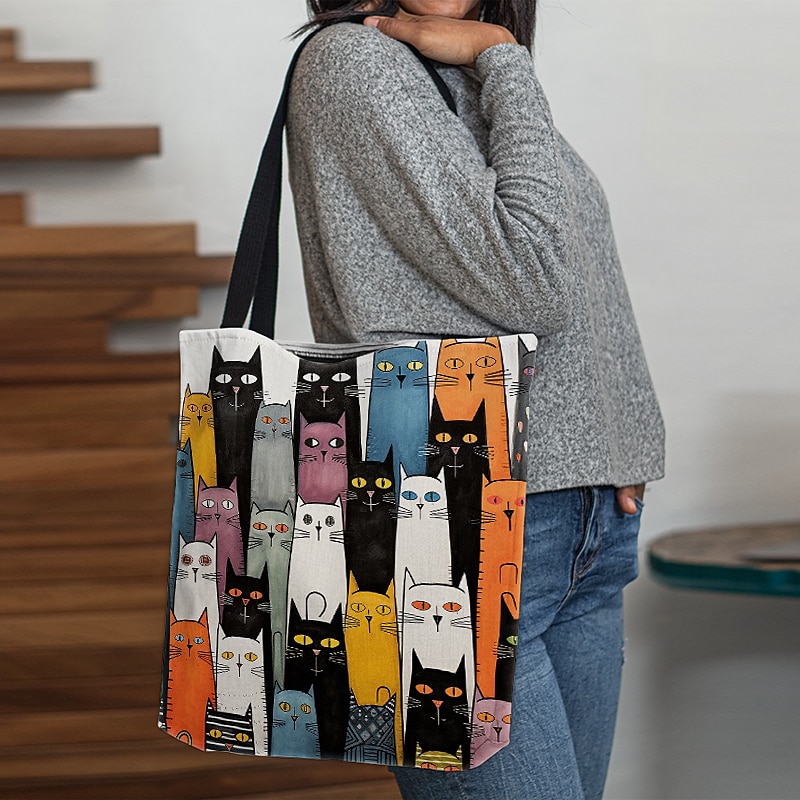Colorful Large Capacity Tote Bags with Abstract Cat Art Designs for Everyday Use3