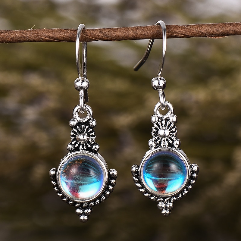 moonstone retro earrings    fashion thai silver colorful gemstone ear hook ear jewelry3