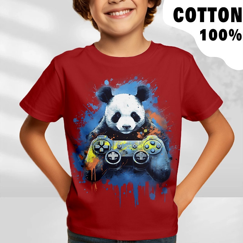 Boys 3D Graphic Animal Panda T shirt Tee Short Sleeve 3D Print Summer Spring Active Sports Fashion 100% Cotton Kids 3-12 Years Outdoor Casual Daily Regular Fit4