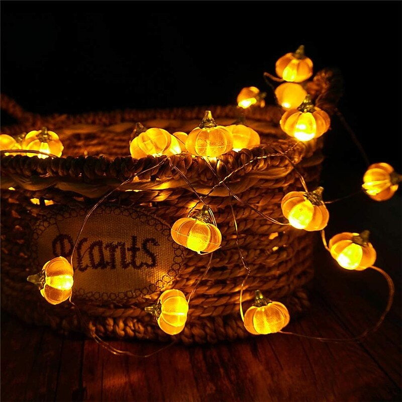 Halloween Decorations Lights 3D Jack-o-Lantern 2M 20LEDs Pumpkin String Lights AA Battery Powered Orange Lights for Halloween Party Indoor Fall Outdoor Harvest Thanksgiving Decorations2