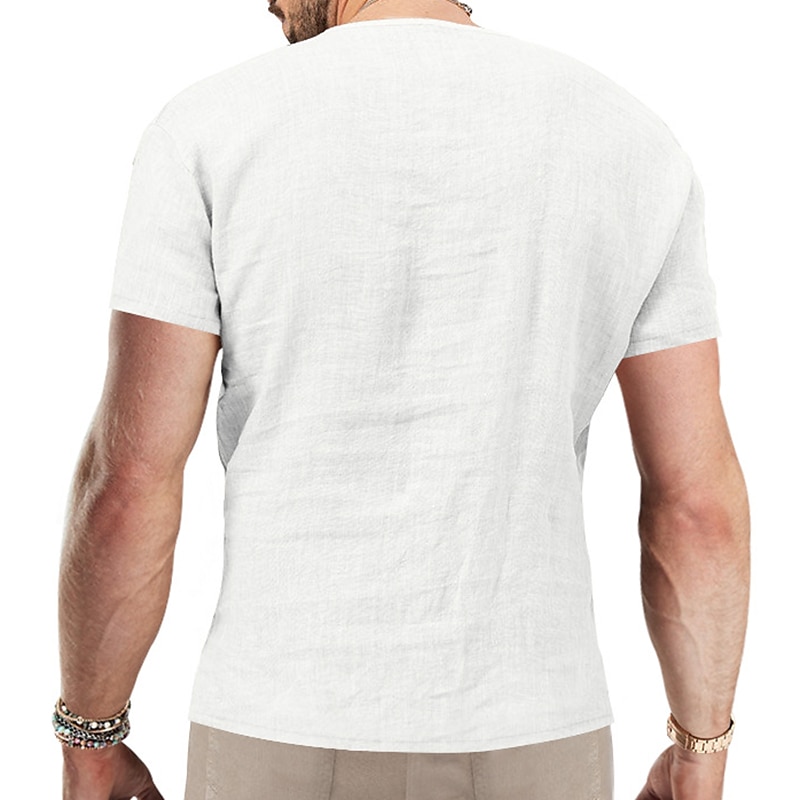 Men's Summer Shirt Casual Shirt Beach Shirt Plain Hawaiian Holiday Black White Blue Khaki Short Sleeve V Neck Spring & Summer Clothing Apparel Basic4