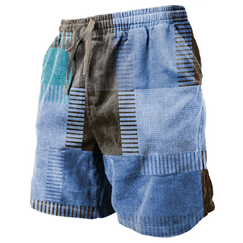 Men's Color Block Stripe Patchwork Sweat Shorts Beach Shorts Terry Shorts Mid Waist Casual Athleisure Daily Holiday Streetwear Drawstring Elastic Waist 3D Print Designer Clothing Apparel2