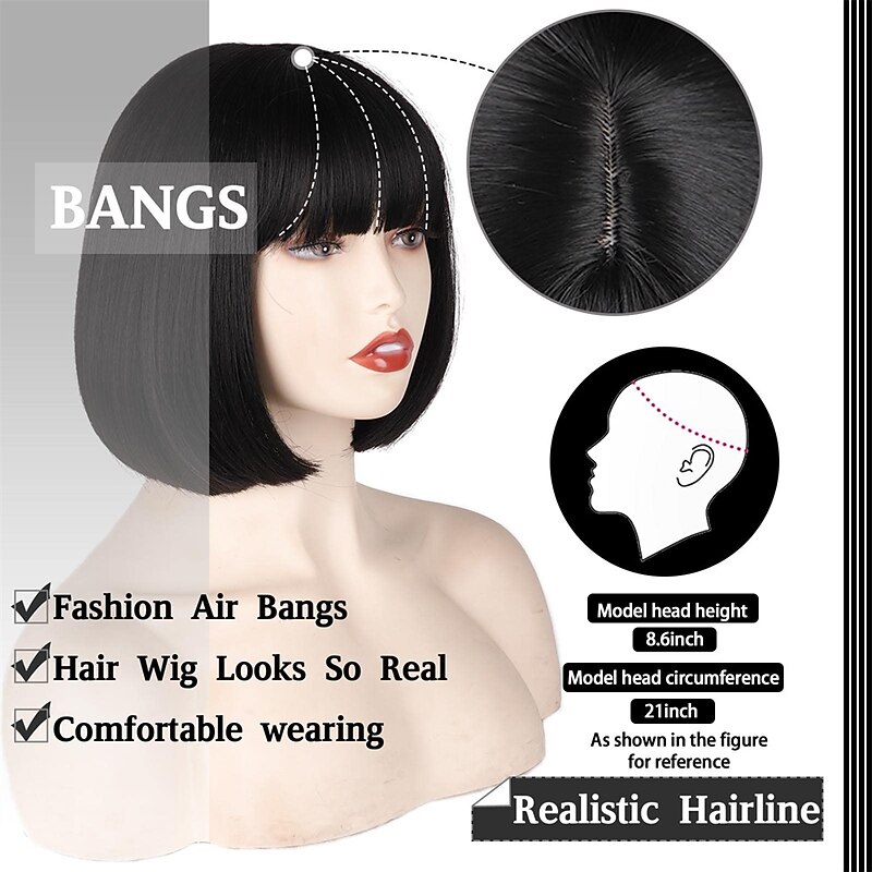 Black Short Bob WigStraight Black Bob Wig with bangs 10 inch Straight Bob Bangs Wig for Women Natural Looking for Daily Use Halloween Wigs3