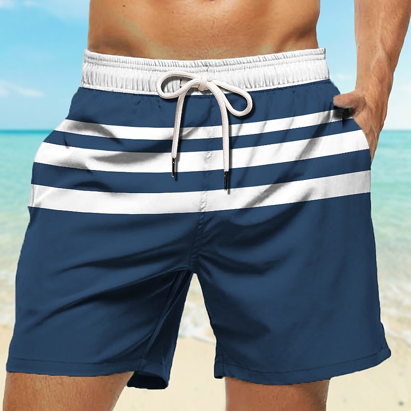 Men's Stripe Graphic Prints Swimming Trunks Board Shorts Swim Shorts Mid Waist Hawaiian Boho Casual Daily Holiday Drawstring with Mesh lining Elastic Waist Designer Clothing Apparel4
