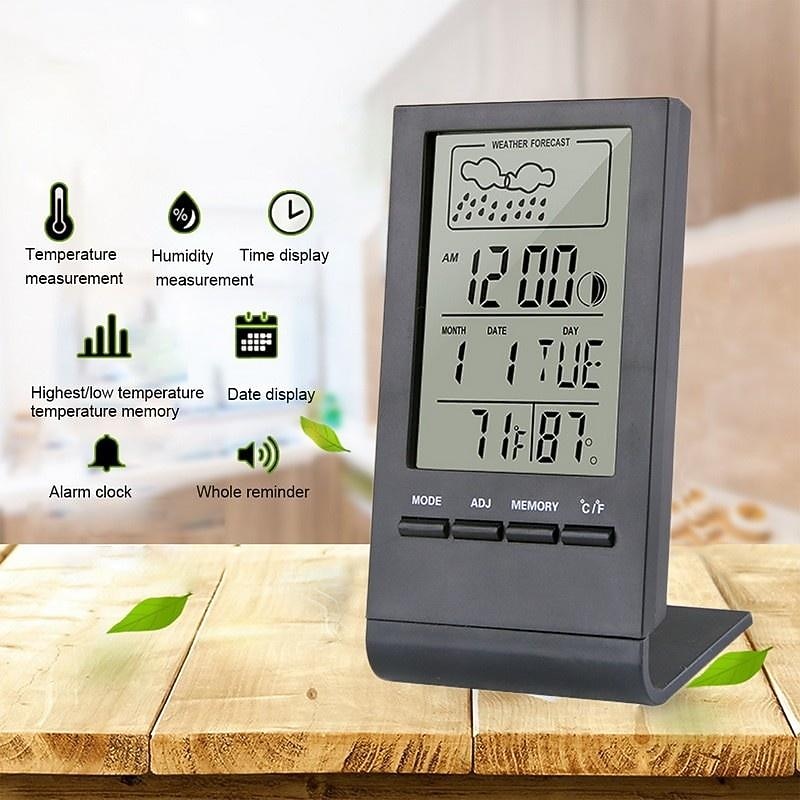 LED Digital Clock Thermometer Hygrometer Gauge Indicator Alarm Clock Indoor/Outdoor Weather Station Automatic Electronic Temperature Humidity Monitor Clock2
