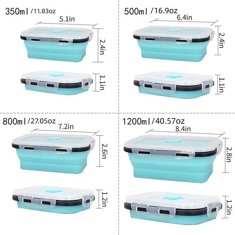 Square Silicone Crisper Refrigerator Outdoor Portable Lunch Box Retractable Folding Silicone Lunch Box Set2