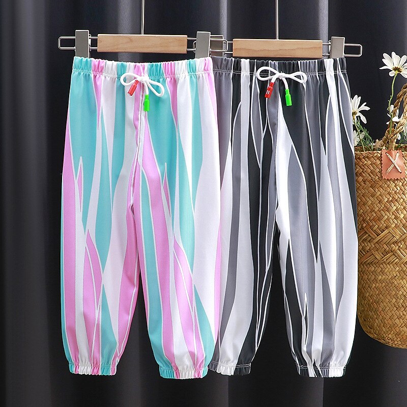 Kids Girls' Trousers Stripe Sports Outdoor 7-13 Years Summer Pink Gray
